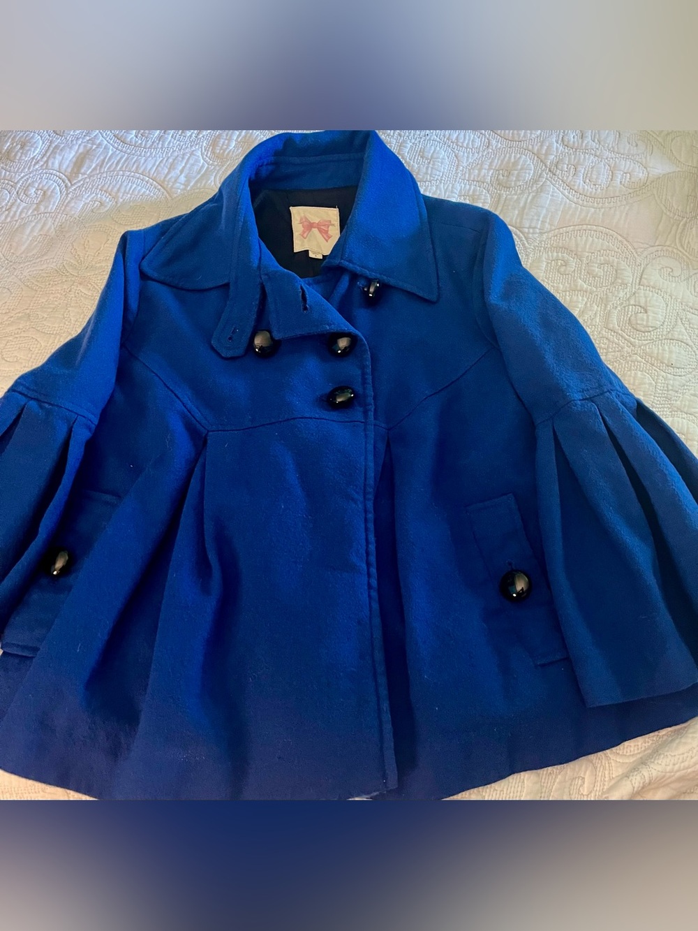 🦋 🎀 Anthropologie Y2K Cerulean Blue Swing Coat/Flared Pea Coat | Size Small